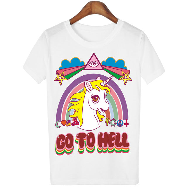 Woman's Go To Hell Unicorn T-shirts