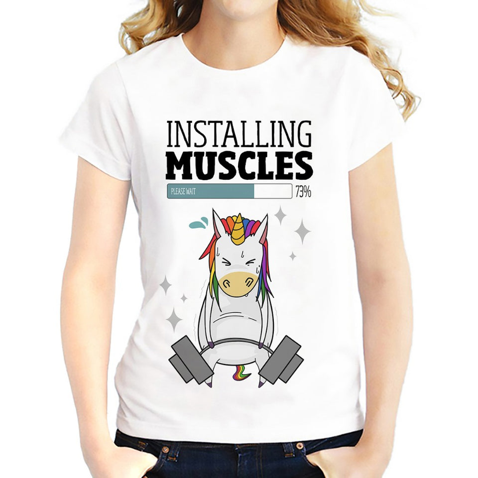 Bodybuilding rainbow unicorn T-shirt